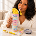 Pastel Positivity Lemon Tumbler Gift Set with Pen and Keychain - lifestyle view