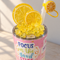Pastel Positivity Lemon Tumbler Gift Set with Pen and Keychain - lid detail