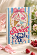 Personalized Sweet Little Summer Club journal with blue striped cover, ice cream cone, popsicle and bow