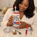 Funny Pharmacist Tumbler Gift Set with Badge Reel, Pen, Straw Covers - lifestyle view