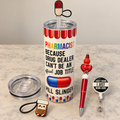 Funny Pharmacist Tumbler Gift Set with Badge Reel, Pen, Straw Covers - lid detail