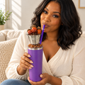 Purple Acorn Tumbler Gift Set with Handmade 3D Fake Ice Resin Lid - lifestyle view
