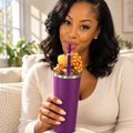 Purple Apple and Grapes Tumbler Gift Set, 3D Fake Ice Resin Lid - lifestyle view