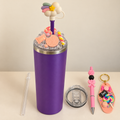Purple Candy Cloud Tumbler Gift Set with Straw Cover, Pen, Keychain - full gift set