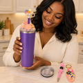 Purple Candy Cloud Tumbler Gift Set with Straw Cover, Pen, Keychain - lifestyle view
