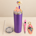 Purple Candy Cloud Tumbler Gift Set with Straw Cover, Pen, Keychain - lid options