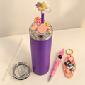 Purple Candy Cloud Tumbler Gift Set with Straw Cover, Pen, Keychain - lid detail
