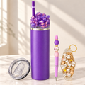 Purple Crystal Ice Tumbler Gift Set with Cat Keychain and Pen - full gift set