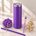 Purple Crystal Ice Tumbler Gift Set with Cat Keychain and Pen - lid options
