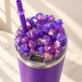 Purple Crystal Ice Tumbler Gift Set with Cat Keychain and Pen - lid detail
