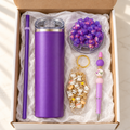 Purple Crystal Ice Tumbler Gift Set with Cat Keychain and Pen - gift boxed