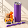 Purple Harvest Hat Tumbler Gift Set, Fall Pumpkin 3D Fake Ice Lid - lid options