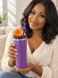 Purple Pumpkin Tumbler Gift Set with 3D Fake Ice Resin Lid, 20oz - held in hand