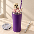 Purple Skull and Crossbones Tumbler Gift Set with Beaded Pen - full gift set