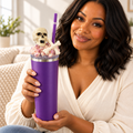 Purple Skull and Crossbones Tumbler Gift Set with Beaded Pen - held in hand