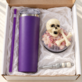 Purple Skull and Crossbones Tumbler Gift Set with Beaded Pen - gift boxed