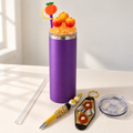 Purple Tumbler Gift Set with Orange Removable Topper, Pen, Keychain - full gift set