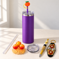 Purple Tumbler Gift Set with Orange Removable Topper, Pen, Keychain - lid options