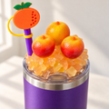 Purple Tumbler Gift Set with Orange Removable Topper, Pen, Keychain - lid detail