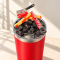 Red Bones Cleaver and Saw Tumbler Gift Set, Horror Resin Lid - lid detail