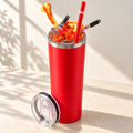 Red Bones and Cleavers Tumbler Gift Set, Horror 3D Fake Ice Lid - full gift set