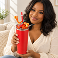 Red Bones and Cleavers Tumbler Gift Set, Horror 3D Fake Ice Lid - held in hand