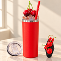 Red Cherry Tumbler Gift Set with Crystal Lid and Cherry Keychain - full gift set