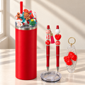 Christmas Tumbler Gift Set with Character Lid, Two Pens, Keychain - full gift set
