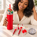 Christmas Tumbler Gift Set with Character Lid, Two Pens, Keychain - held in hand