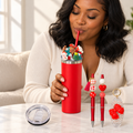 Christmas Tumbler Gift Set with Character Lid, Two Pens, Keychain - lifestyle view