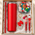 Christmas Tumbler Gift Set with Character Lid, Two Pens, Keychain - gift boxed