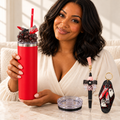 Red Cleaver Tumbler Gift Set with Ghost Keychain and Beaded Pen - held in hand