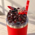 Red Cleaver Tumbler Gift Set with Ghost Keychain and Beaded Pen - lid detail
