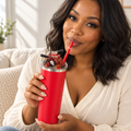 Red Horror Mask Tumbler Gift Set with Cleaver 3D Fake Ice Lid - lifestyle view