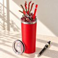 Red Skeleton Hand Tumbler Gift Set with Knife Lid and Beaded Pen - full gift set