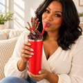 Red Skeleton Hand Tumbler Gift Set with Knife Lid and Beaded Pen - lifestyle view