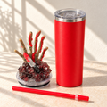Red Skeleton Hand Tumbler Gift Set with Knife Lid and Beaded Pen - lid options
