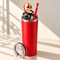Red Skull Tumbler Gift Set with Handmade 3D Fake Ice Resin Lid - full gift set