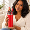 Red Skull Tumbler Gift Set with Handmade 3D Fake Ice Resin Lid - held in hand