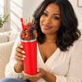 Red Spider Skeleton Hand Tumbler Gift Set, 3D Fake Ice Lid - held in hand