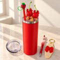 Red Cherry Bows Tumbler Gift Set with Gold Ice Lid, Pen, Keychain - lid detail