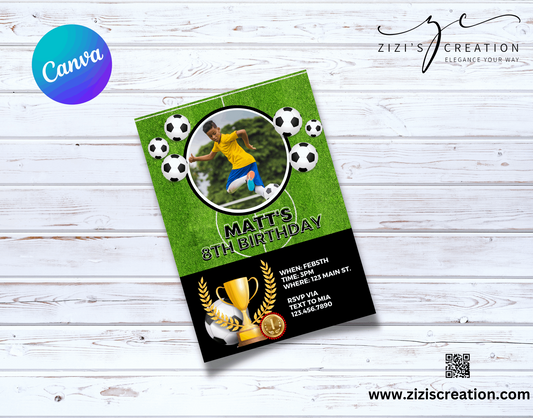 Invitation Card | Soccer Theme | Unique Personalization | Party-Ready Digital Designs for Kids with Fun-Filled Kids Party Digital Designs