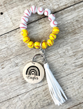Baseball & Softball Combo Wristlet Keychain | Personalized Beaded Wood Charm | Sports Mom Gift
