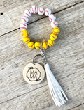 Baseball & Softball Combo Wristlet Keychain | Personalized Beaded Wood Charm | Sports Mom Gift