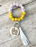 Baseball & Softball Combo Wristlet Keychain | Personalized Beaded Wood Charm | Sports Mom Gift