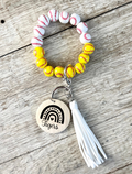 Baseball & Softball Combo Wristlet Keychain | Personalized Beaded Wood Charm | Sports Mom Gift