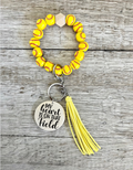 Softball Wristlet | Beaded Keychain Wristlet with Wood Pendant | Softball Mom & Player Gift