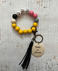 Teacher Wristlet | Personalized Wood Bead Bracelet with Charm | Appreciation Gift for Educators