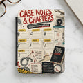 Case Notes & Chapters tablet case with daily trackers, clues, and true crime notebook illustration.