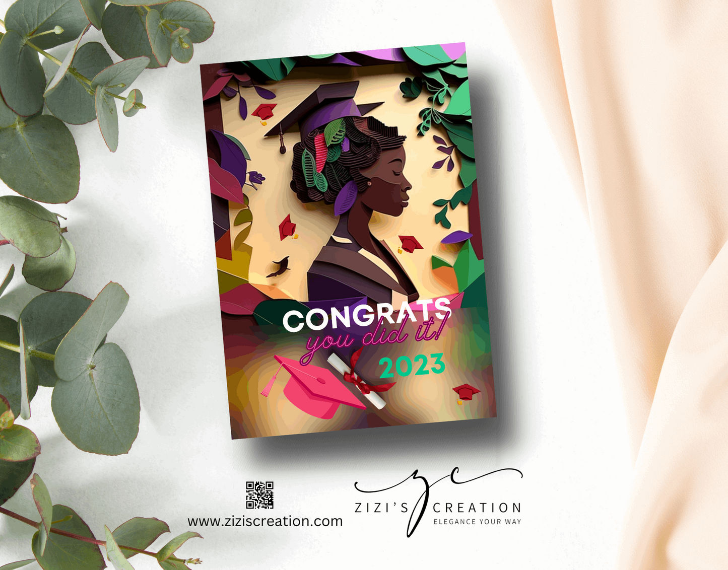 Illusionary 3D African American Girl Graduation Card | Paper Cut Craft | Paper Illustration AI Generated